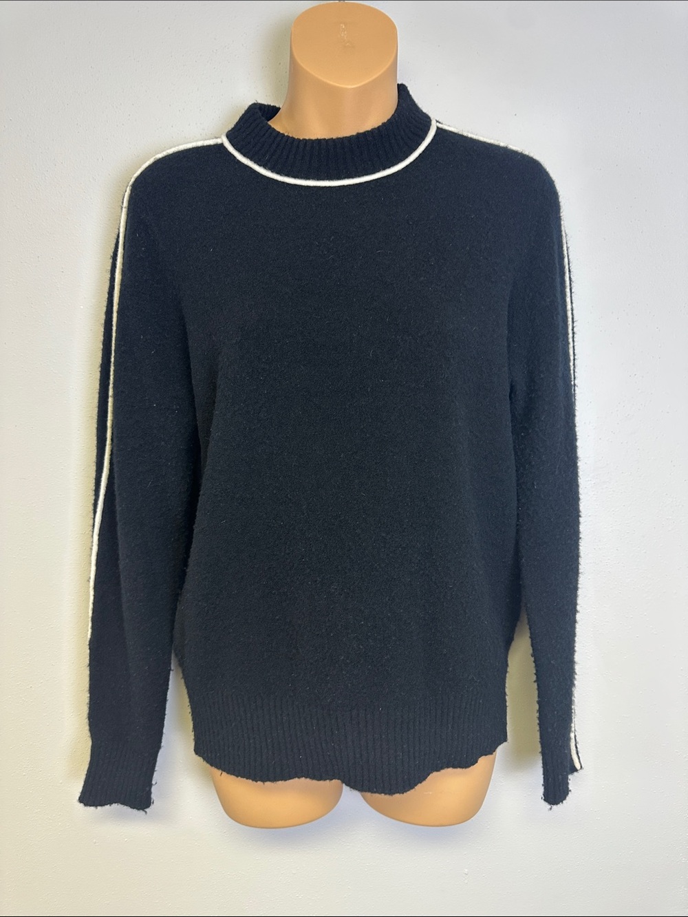 Athleta Black Wool Sweater with White Piping